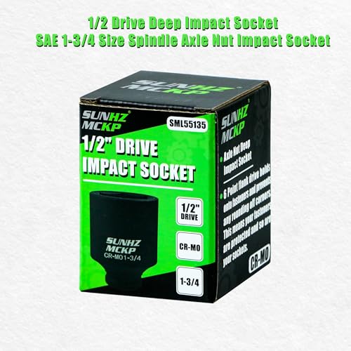 SUNHZMCKP 1/2 Inch Drive Impact Socket, SAE 1-3/4 In Deep Socket, CR-MO, 6 Point Axle Nut Socket for Easy Removal of Axle Shaft Nuts (1-3/4) - color: Sae, size: 1-3/4 inch