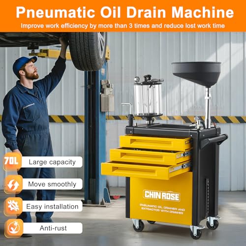 Waste Oil Drain Tank, Pneumatic Oil Drainer, 61pcs Tools Included | Upgraded Design, Oil Lift Drain and Extractor, Air Operated - color: with 61pcs Tools