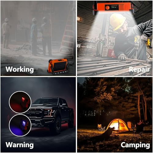 120W Solar Rechargeable Work Light, 144 LED 10000LM Portable Flood Light with Stand, IP66 Waterproof 4 Modes LED Job Site for Mechanic Camping Fishing Car Repair (Orange 1 Pack) - style: Orange 1 Pack