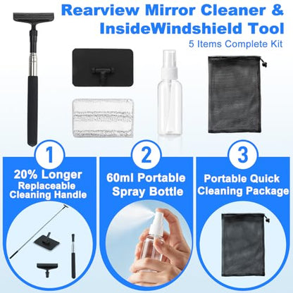 Rearview Mirror Cleaner & Inside Windshield Cleaner Tool-41Inch Extendable Pole, 2-in-1 Microfiber & Rubber Head, Anti-Slip Handle, Car Detailing Kit for SUV, Truck, Minivan | Extendable Pole, 2-in-1 Microfiber & Rubber Head, Anti-Slip Handle, Car Detaili