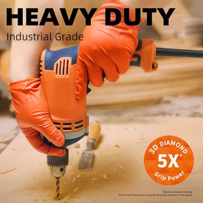 Beastek Nitrile Disposable Gloves, 8Mil Latex & Powder Free Chemical Resistant Heavy Duty Cooking Diamond Glove Orange 100Pcs - color: X-large (Orange)