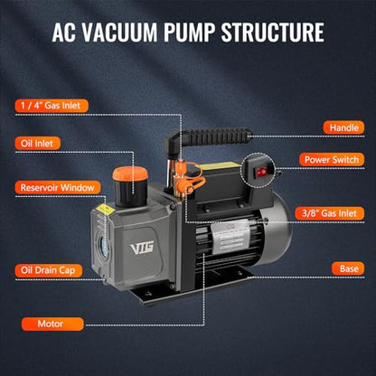 VTG VOGTEN 4.5 CFM AC Vacuum Pump and Gauge Set,for Mini Split/HVAC/Auto Systems,Manifold Gauge Kit Fits R134a R22 R410a,with Leak Detector,Upgraded Trifold Storage Case,4 Hoses,2 R134a Can Taps - size: 4.5 CFM&4 way(R134a R22 R410a Compatible)