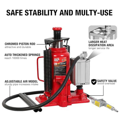 BIG RED 20 Ton Hydraulic Aluminum Alloy Pump/Pneumatic Quick Lift Welded Car Bottle Jack, Longer Lifespan, Ideal for Car, Pickup, Truck, SUV, Industrial Engineering - style: 20 Ton(40,000 LBs)