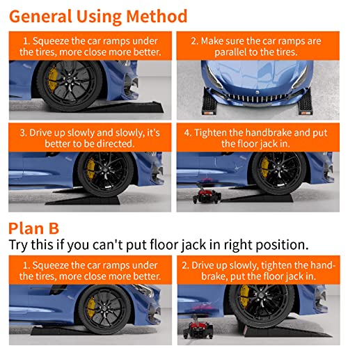 OULEME Low Profile Car Service Ramp with Anti-Slip Blocks, Oil Changes& Maintenance, 2-1/2" Lifting Height, 3 Ton Truck Vehicle 2 Pack - size: L27.5" (2 PACK)