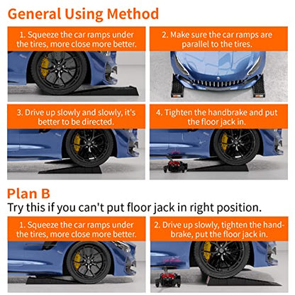 OULEME Low Profile Car Service Ramp with Anti-Slip Blocks, Oil Changes& Maintenance, 2-1/2" Lifting Height, 3 Ton Truck Vehicle 2 Pack - size: L27.5" (2 PACK)