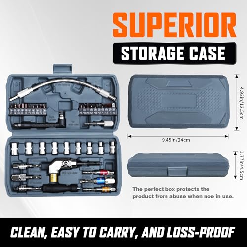 39-Piece Flexible Drill Bit Extension Set | 105° Right Angle Adapter, Metric Sockets, Magnetic Bit Holders, Storage Case
