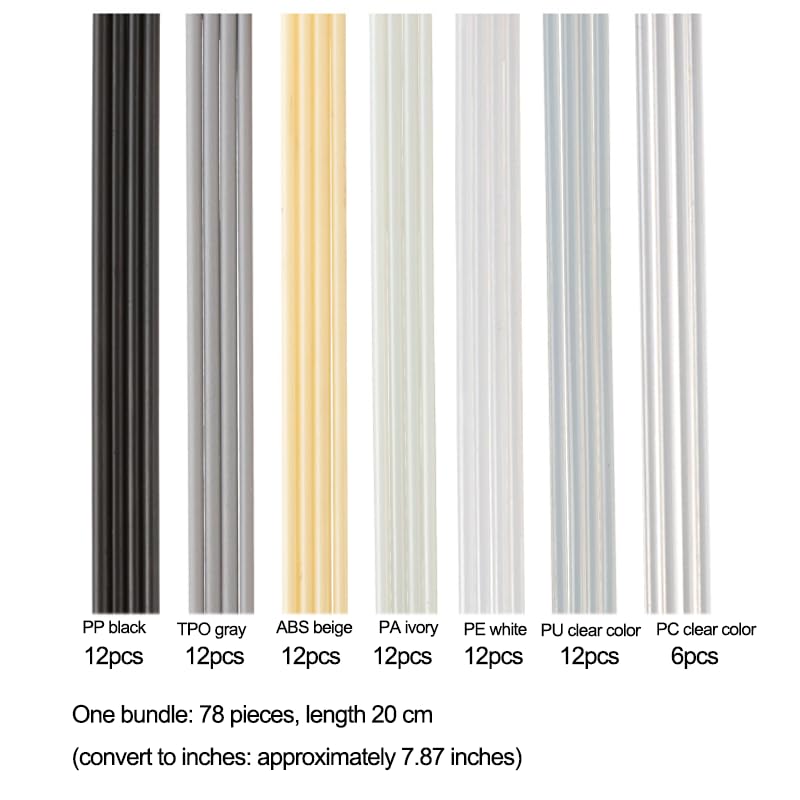 ABS PP PU PE PA PC TPO, Plastic, Welding Rods, 7 Types, Car Bumper Kayak Repair Kit