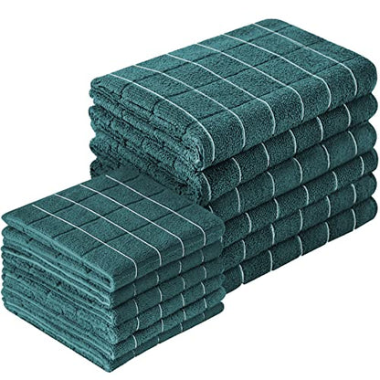Puomue Microfiber Kitchen Towels and Dishcloths Set, 26 X 18 Inch and 12 X 12 Inch, Set of 12 Bulk Lint Free Dish Towels for Drying Dishes, Dark Green - color: Dark Green