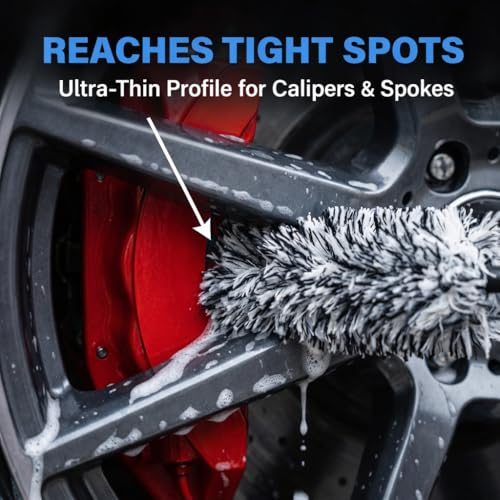 9PCS Pro Wheel Tire Cleaning Kit Replaceable Flat Scratch-Free Rim Brush | Dual-Bristle & Boar Hair,Dual-Material Pad Lint-Free Towel,Multi-Vehicle Pro Detailing Gift Kit - size: 9 PCS