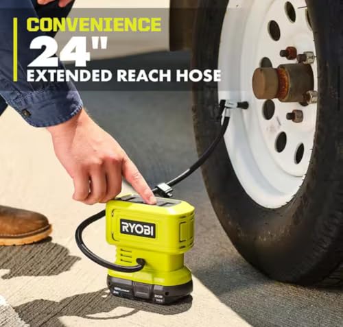 Simendong for RYOBI 18V ONE+ Cordless High-Pressure Inflator Tool (Tool Only), Compact Design for Car Tires, Sports Balls, Air Mattresses, and Inflatables