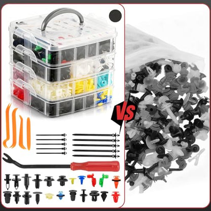 1240PCS Auto Retainer Clips Kit with Trim Removal Tools and 3-Layer Organizer Box, 32 Sizes Push Rivets Fasteners for Car Bumper, Fender, Door Panel and Interior Repair - style: 1240pcs
