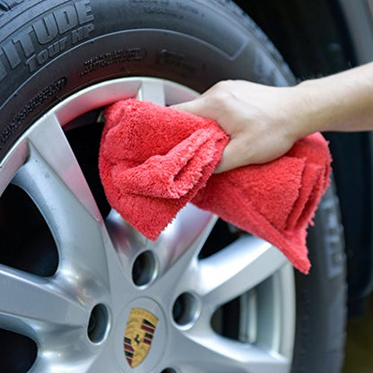 CARCAREZ Microfiber Car Wash Drying Towels Professional Grade Premium Microfiber Towels for Car Wash Drying 450GSM 16 in.x 16 in. Pack of 6 (6 Pack, Red) - color: Red