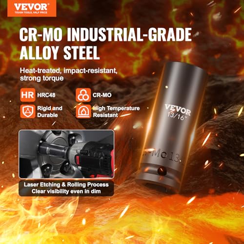 VEVOR Impact Socket Set 130 Piece 3/8" & 1/2" - SAE & Metric Drive Socket Set - 6 Point Cr-Mo Alloy Steel for Auto Repair - Easy-to-Read Size Markings - Includes Storage Case - style: 1/2" & 3/8" 130PCS CR-MO