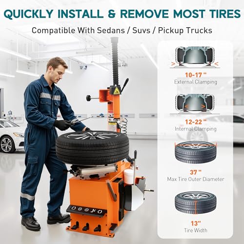 Albott 2 HP Tire Changer Machine for 10"–22" Rim Range | 10"–17" Outside Clamp, 12"–22" Inside Clamp, 110V Wheel Changer for Home Garage & Auto Shop - size: 10"–22" Compact Single Head