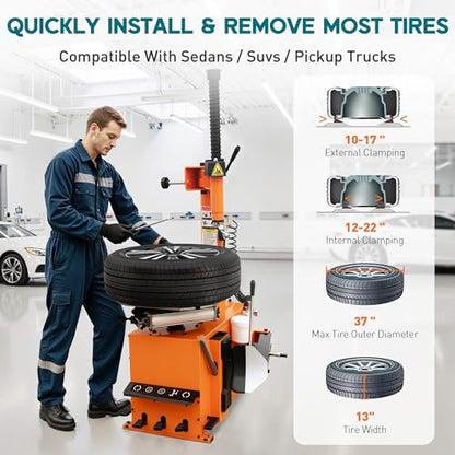 Albott 2 HP Tire Changer Machine for 10"–22" Rim Range | 10"–17" Outside Clamp, 12"–22" Inside Clamp, 110V Wheel Changer for Home Garage & Auto Shop - size: 10"–22" Compact Single Head