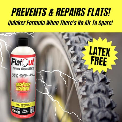 QuickStrike Tire Sealant - Small Tire/Bicycle Formula - NEW Formula - Prevents Flat Tires - Seals Leaks - Contains Kevlar - Tubeless Tire Sealant - 16 Ounce Bottle - size: 16 Fl Oz