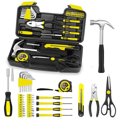 HANGYING 39-Piece Household Tool Kit, Home Tool Set with Plastic Toolbox | Basic Home Tool Set with Storage Case, General Household Hand Tool Kit, Home Garage Office College Dormitory Use, Yellow - color: Yellow