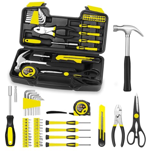 HANGYING 39-Piece Household Tool Kit, Home Tool Set with Plastic Toolbox | Basic Home Tool Set with Storage Case, General Household Hand Tool Kit, Home Garage Office College Dormitory Use, Yellow - color: Yellow