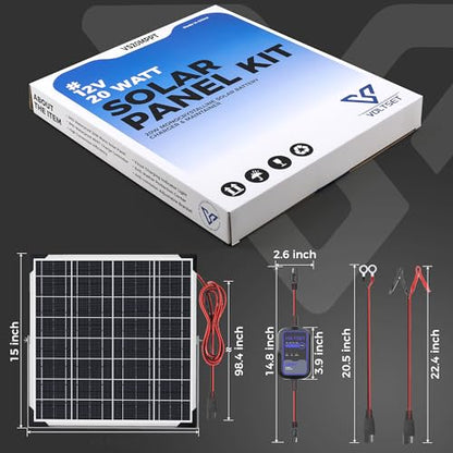 Voltset Solar Panel Kit 20W 12V with MPPT Controller, Solar Battery Trickle Charger Maintainer, Waterproof Solar Panel with Adjustable Mount Bracket for Boat RV Motorcycle Marine - size: 20W PRO