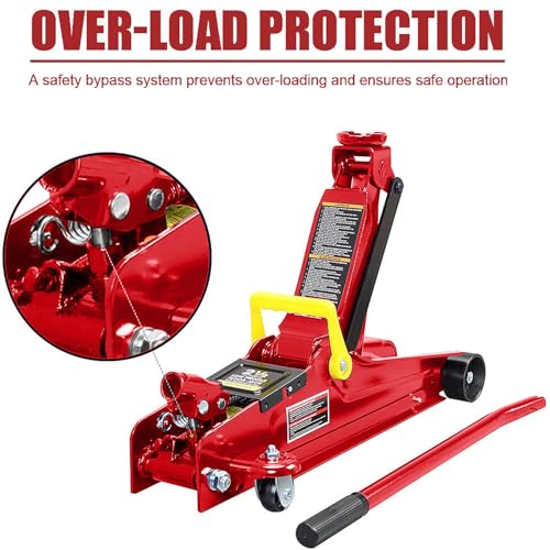 MustMover 2.5 Ton (5,000 lbs) Low Profile Heavy Duty Steel Hydraulic Floor Jack with Single Piston Pump, Lifting Range 3-3/8" to 14-15/16", for Car, Light Truck and SUVs, Red - color: red