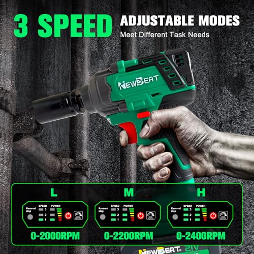 Brushless Cordless Impact Wrench, 550N.m (400 ft-lbs) 1/2" Impact Gun, 2-in-1 Power Drill Combo Kit with 1×Battery, 3-Speed & 4 Sockets and Adapter for Car Tires, Home DIY Tool