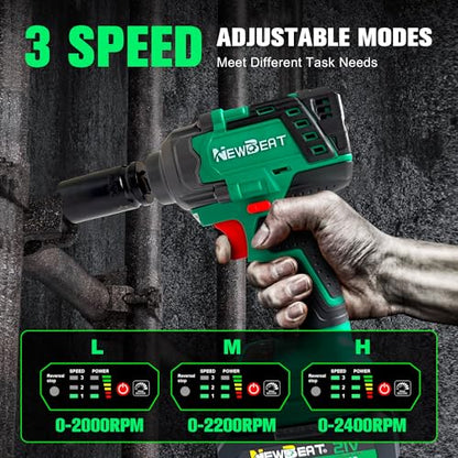 Brushless Cordless Impact Wrench, 550N.m (400 ft-lbs) 1/2" Impact Gun, 2-in-1 Power Drill Combo Kit with 1×Battery, 3-Speed & 4 Sockets and Adapter for Car Tires, Home DIY Tool