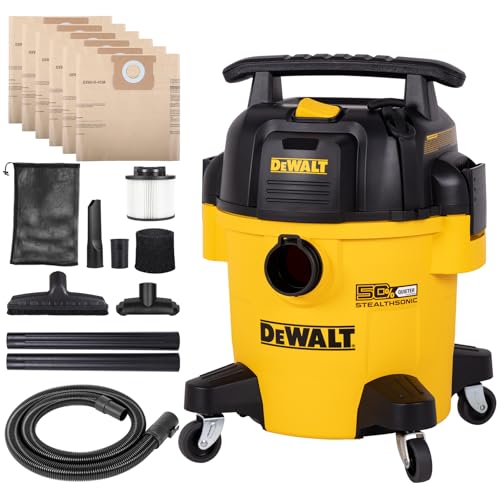 DEWALT Stealthsonic Shop Vac 5 Gal 4 Peak HP Shop Vacuum Wet and Dry | Ultra-Quiet Vacuum Cleaner with Complete Accessory Kit and 6 Dust Bages, Ideal for Home, Jobsite, Workshop&Garage, DXV05P-QTA