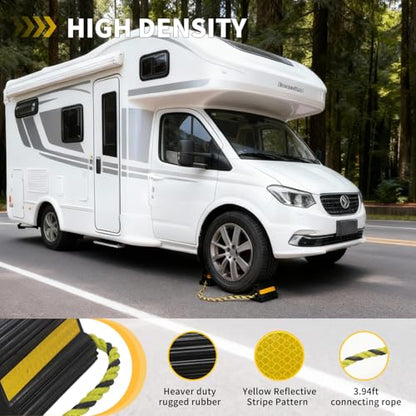 RV Wheel Chocks for Trailers Camper Trucks and Small Aircraft Wheel Chock 2Pair4Pack Wheel Chock Block with 3 Reflective Strips Versatile Heavy Duty Solid Rubber Wheel Immobilizers & Chocks - size: 6.21"2pair4pack