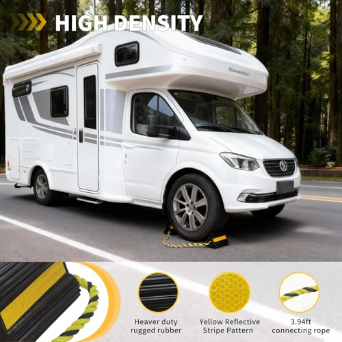 RV Wheel Chocks for Trailers Camper Trucks and Small Aircraft Wheel Chock 1Pair2Pack Wheel Chock Block with 3 Reflective Strips Versatile Heavy Duty Solid Rubber Wheel Immobilizers & Chocks - size: 6.21"1pair2pack