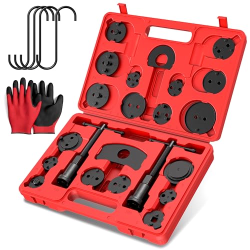 Heavy Duty Disc Brake Piston Caliper Compressor Wind Back Tool Universal Sets for Brake Pad Replacement with Hanger Hooks-28 Pieces - color: Red Black