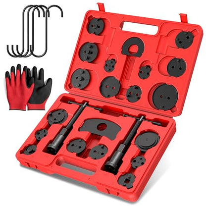 Heavy Duty Disc Brake Piston Caliper Compressor Wind Back Tool Universal Sets for Brake Pad Replacement with Hanger Hooks-28 Pieces - color: Red Black