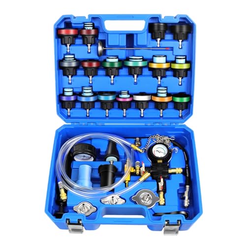 JIFETOR 28PCS Radiator Pressure Leak Test Pneumatic Coolant Refill Tool Kit | Auto Cooling System Leakage Tester and Water Tank Pneumatic Vacuum Purge Filling Set Universal for Airlift Car Auto Truck - color: Blue Case