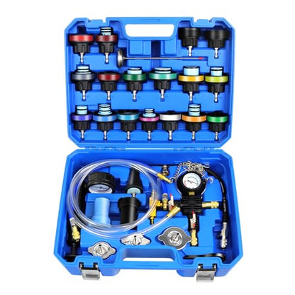JIFETOR 28PCS Radiator Pressure Leak Test Pneumatic Coolant Refill Tool Kit | Auto Cooling System Leakage Tester and Water Tank Pneumatic Vacuum Purge Filling Set Universal for Airlift Car Auto Truck - color: Blue Case