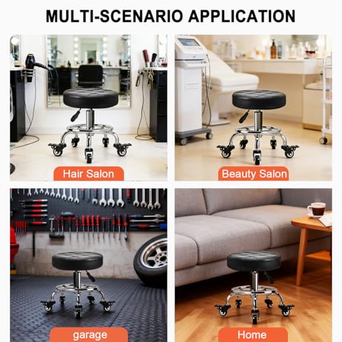 FLOLXNB Rolling Stool Low Roller Seat PU Leather, Rolling Chair Height Adjustable, Garage Stool with Wheels for Manicure Mechanic Home Office Garage Shop (Style 2) - style: Style 2