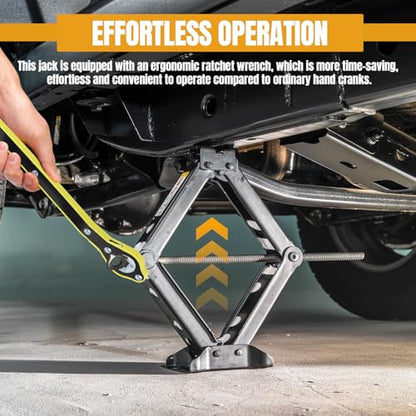 Hovom Scissor Jack for Car, 2 Ton (4409 lbs) Car Jack Kit with Ratchet Wrench, Lift Jacks Tool for Tire Changing Repair with Labor-Saving Handle, Portable Emergency Tool for SUV Truck MPV Sedan