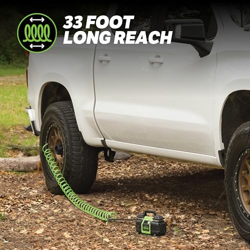 Slime 40083 Tire Inflator, Super Duty Pro Power, Battery Connection, Dual Piston, with Digital 0-99 psi Gauge, Long Hose and LED Light, Alligator Clips, 2 min Inflation - style: Super Duty Pro Power