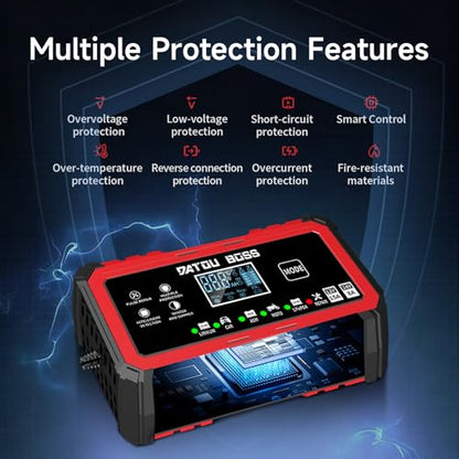 DATOUBOSS Battery Charger 15-Amp 12V/24V Smart Car Battery Charger, Trickle Charger & Maintainer with Pulse Repair, for Lead-Acid AGM LiFePO4 Lithium Batteries, for Car Truck Boat (12V 15A/24V 8A)