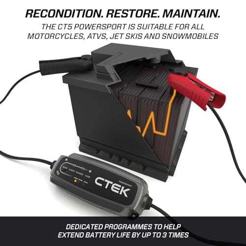 CTEK CT5, 12V Automotive Battery Charger for Auto, Motorcycle, ATV, Snowmobile - Battery Trickle Charger and Battery Maintainer - Charges Lead-Acid and Lithium Ion (12V LiFePO4) Batteries