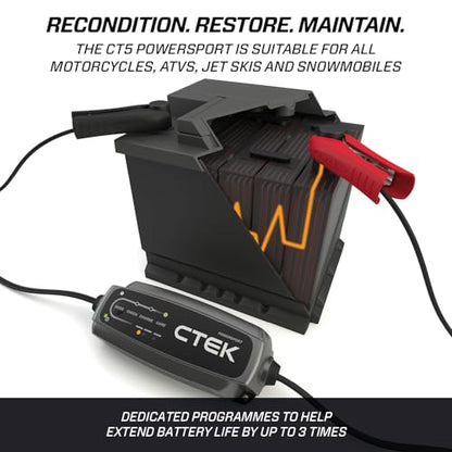 CTEK CT5, 12V Automotive Battery Charger for Auto, Motorcycle, ATV, Snowmobile - Battery Trickle Charger and Battery Maintainer - Charges Lead-Acid and Lithium Ion (12V LiFePO4) Batteries