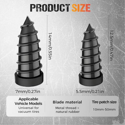 Tire Repair Rubber Nails Kit, Tire Repair Nails Kit with Box and Screwdriver Fast Self-Service Tire Repair Tools for Cars, Truck, Tractor, Black (40, Mix) - size: MIX