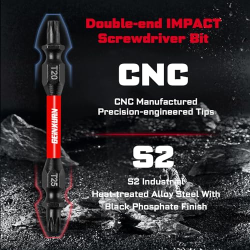 Geinxurn 10Pcs T20-T25 Impact Double End Screwdriver Bit Set, 2.56 in. #2 Torx /#25 Torx Power Driver Bits, Magnetic S2 Steel Two Sides Screwdriver Bits Set with Storage M-Box - style: 2.56"-T20/T25-10PC