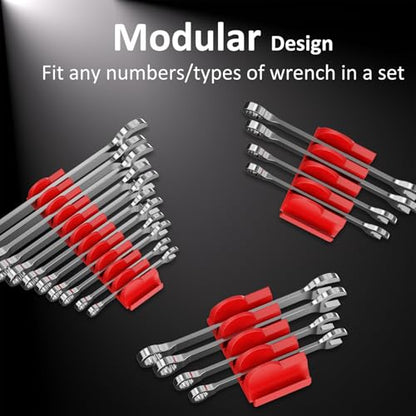 DEHOYI 48 pcs Magnetic Modular Wrench Organizers for Tool Drawers - Wrench Rack with Metric&SAE Labels, Perfect Tool Storage Holder with Magnet. Gift for mechanics (Red) - style: Magnetic (48 pcs Red)