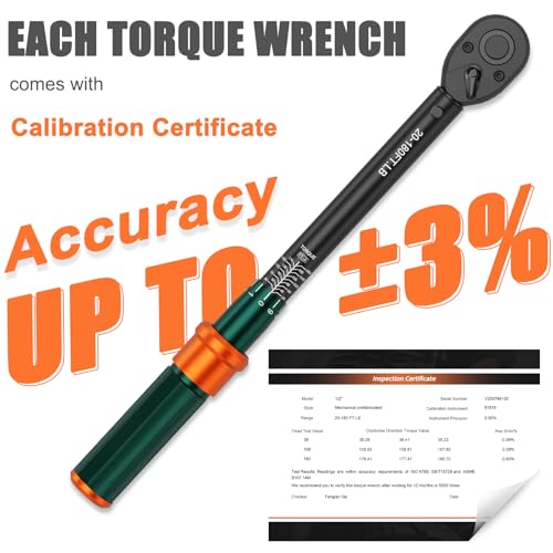 1/2" Click Torque Wrench, 20-180 Ft-Lb, 72-Tooth, ±3% Accuracy | Dual Direction Reversible Ratchet Head, Quick Release, for Motorcycle, Car, Automotive Tire & Lug Nut Maintenance - size: 20-180 ft.lb（1/2-Inch）