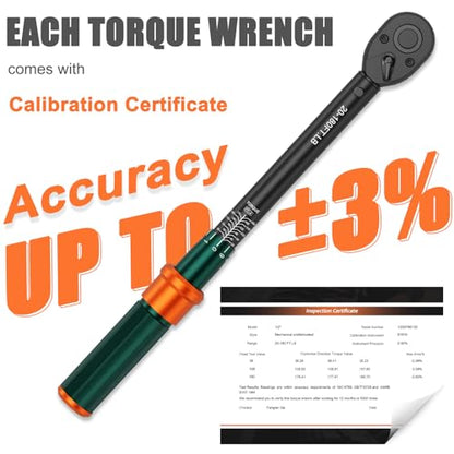 1/2" Click Torque Wrench, 20-180 Ft-Lb, 72-Tooth, ±3% Accuracy | Dual Direction Reversible Ratchet Head, Quick Release, for Motorcycle, Car, Automotive Tire & Lug Nut Maintenance - size: 20-180 ft.lb（1/2-Inch）
