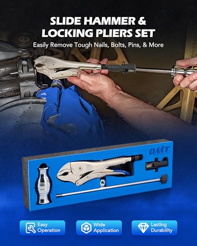 Orion Motor Tech Vise Grip Slide Hammer, 9.8 in Locking Pliers 2 lb Slide Hammer with Quick Release Swivel Connector, Locking Pliers Slide Hammer Set for Nail Bolt Pin Seal CV Axle Removal