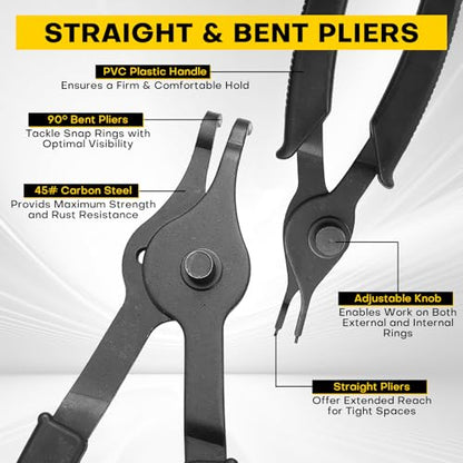 11PCS Snap Ring Plier Set | Internal & External Circlip Removal Tools with Bent & Straight Pliers Hook Pick for Automotive, Motorcycles with Storage Case - color: Blue