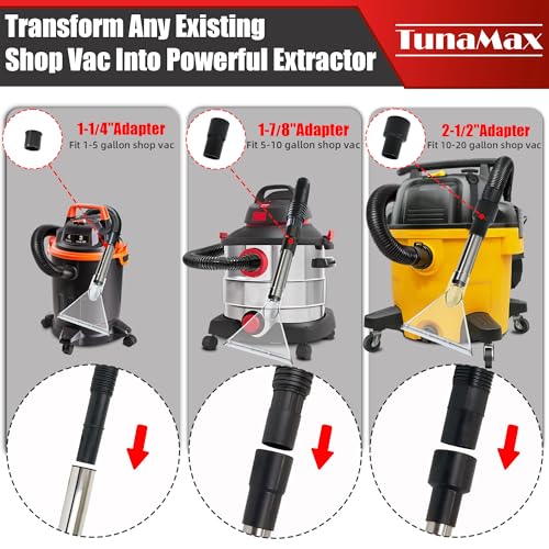 TunaMax Universal Work with All Shop Vacs Clear Extractor Attachment with 1-1/4" & 1-7/8" & 2-1/2" Adapters for Upholstery & Carpet Cleaning & Auto Detailing - size: Small+Large