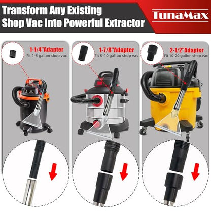 TunaMax Universal Work with All Shop Vacs Clear Extractor Attachment with 1-1/4" & 1-7/8" & 2-1/2" Adapters for Upholstery & Carpet Cleaning & Auto Detailing - size: Small+Large