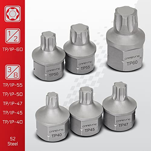 CARBYNE 12-Piece Torx Plus Stubby Low Profile Bit Socket Set, TP10/IP10 to TP60/IP60, S2 Steel, Dual Drive Internal Square and External Hex for Tight Spaces, Genuine Licensed Torx Plus - size: Torx Plus