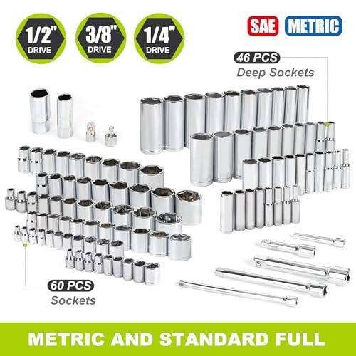 FASTPRO 249-Piece Mechanics Tool Set, 1/2", 3/8", 1/4" Socket Set, SAE and Metric Socket Wrench Set, Include Combination Wrenches, Ratchets, Hex Keys, Tool Kit for Auto Repairs and Maintenance